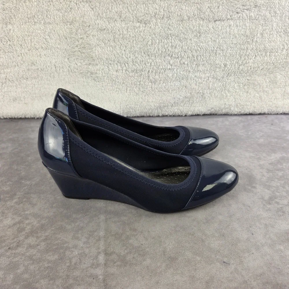 LifeStride Soft System Navy Blue Patent Wedge Pumps Shoes Womens 7M S2163